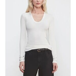 ENZA COSTA Silk Rib Long Sleeve Top Womens Small Cream U Neck Quiet Luxury NEW